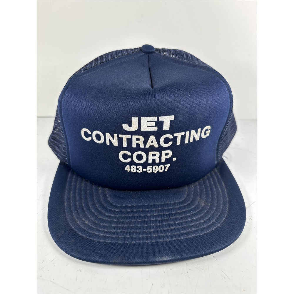 Vintage JET Contracting Snapback Trucker Hat Cap Foam Screen Print Lid Blue - Picture 2 of 7